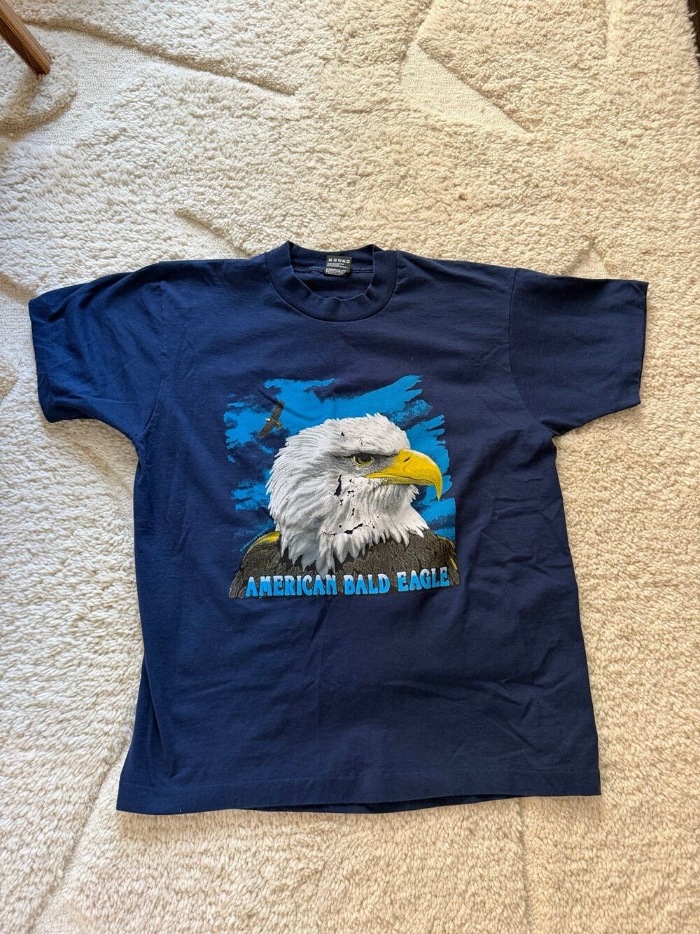 Vintage 90s American Bald Eagle Graphic T-Shirt - Navy Blue Nature Tee